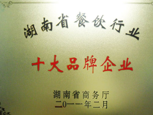 Top 10 Brand Enterprises in Hunan Province in 2011